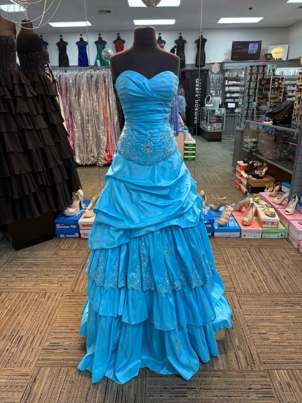 ANJALI SZ-6 2040 TEAL STRAPLESS 3 PIECE PROM FORMAL PAGEANT DRESS